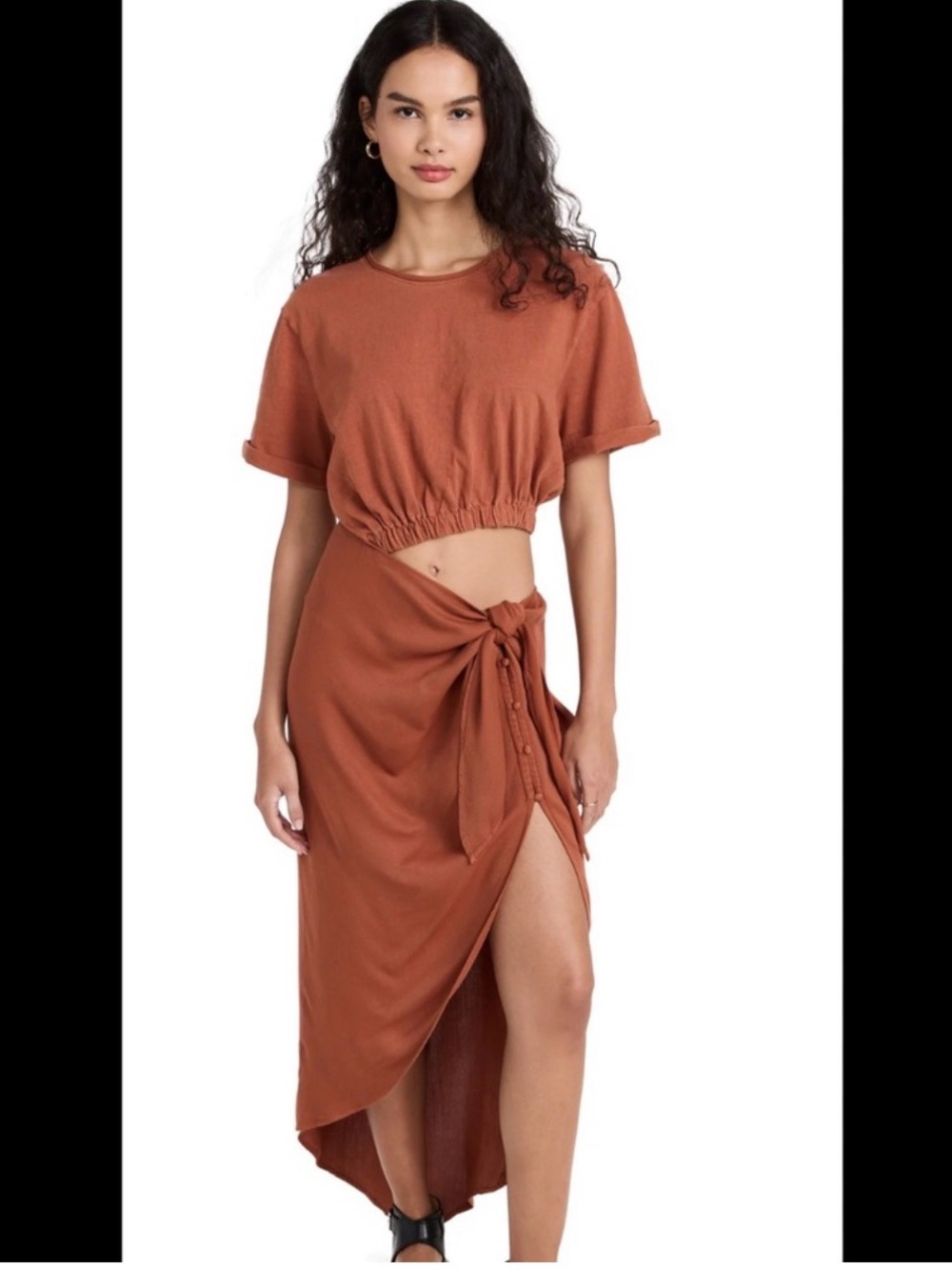 Free People Rust Brown Maxi Dress Two-Piece Tie Skirt